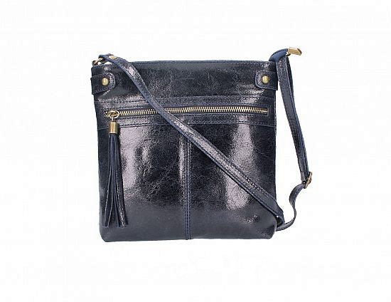 Leather Cross-body | crushed texture | Navy Blue