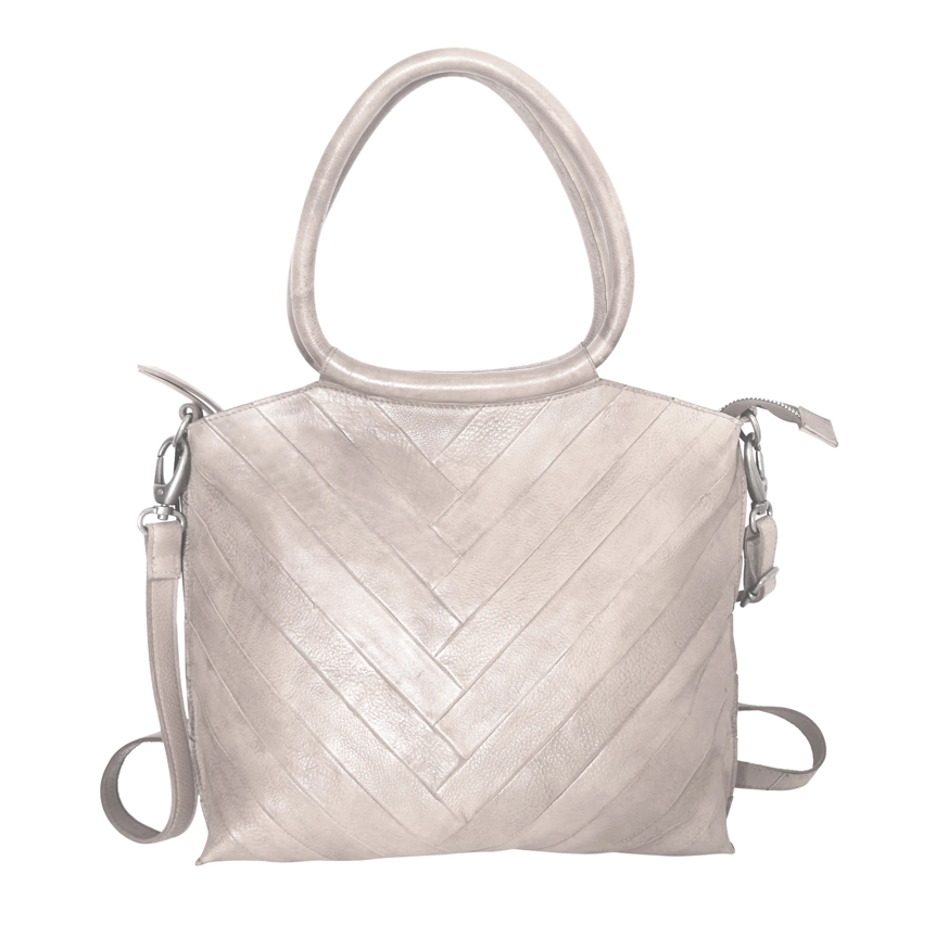 Lizbeth Leather Handbag with Herringbone Front & Round Handles