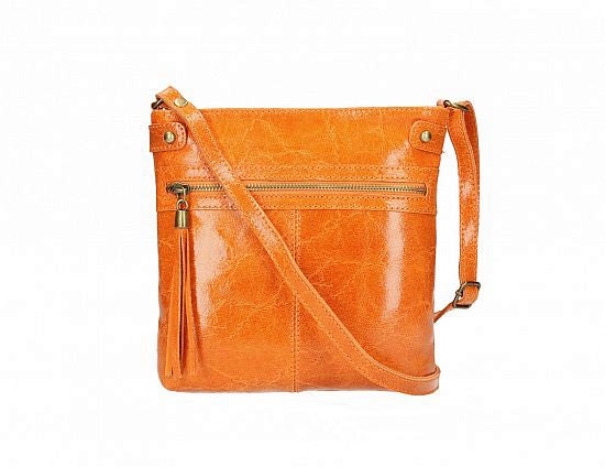 Leather Cross-body | crushed texture | Orange