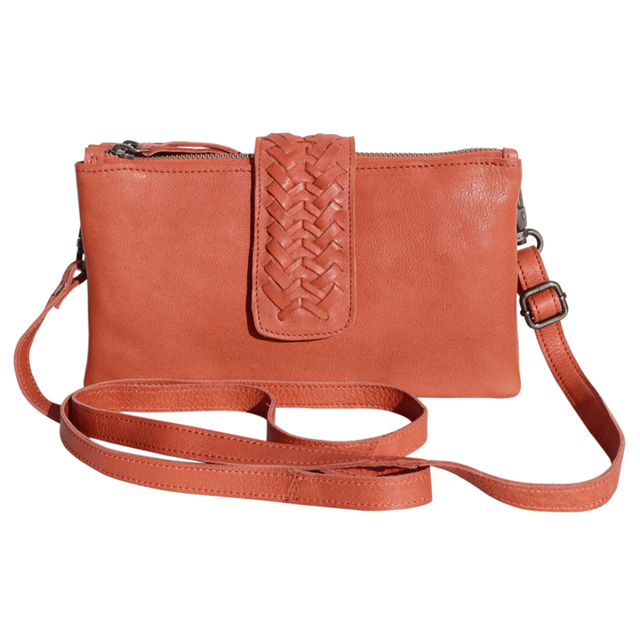 Havana Leather Woven Flap Cross-body