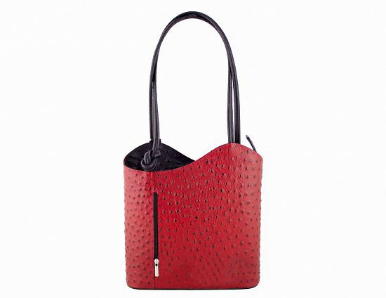 Convertible Handbag in Ostrich Print Leather