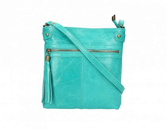 Leather Cross-body | crushed texture | Turquoise
