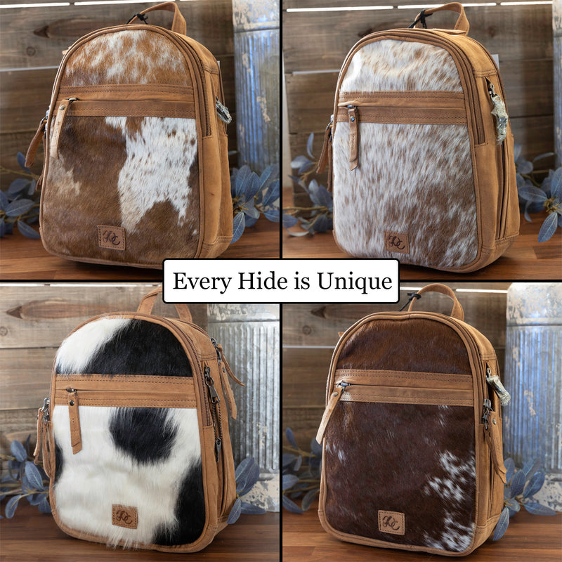 Daisy | Leather Concealed Carry Backpack or Sling | Hair-On Cowhide Accent | Locking Exterior Concealment Pocket | Travel or Commuting Bag