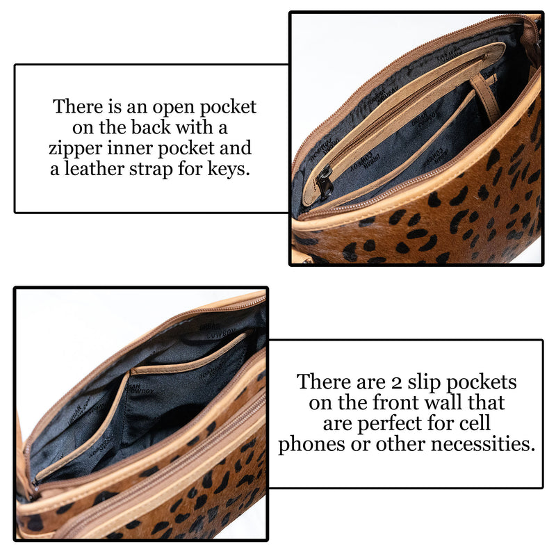 Cheetah Print Hair-On Leather Hide | Concealed Carry Crossbody, Shoulder Bag | Mid-Size Bag | Locking Exterior Concealment Pocket