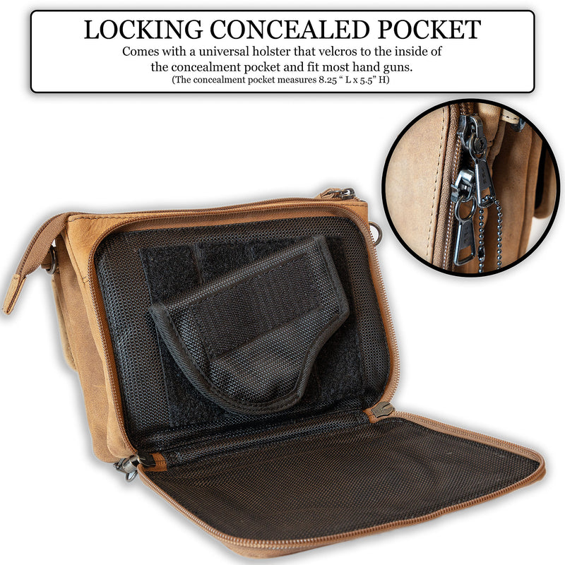 Bobbie | Leather Concealed Carry Crossbody, Shoulder Bag | Hair-On Cowhide Accents | Compact-Size Bag | Locking Exterior Concealment Pocket