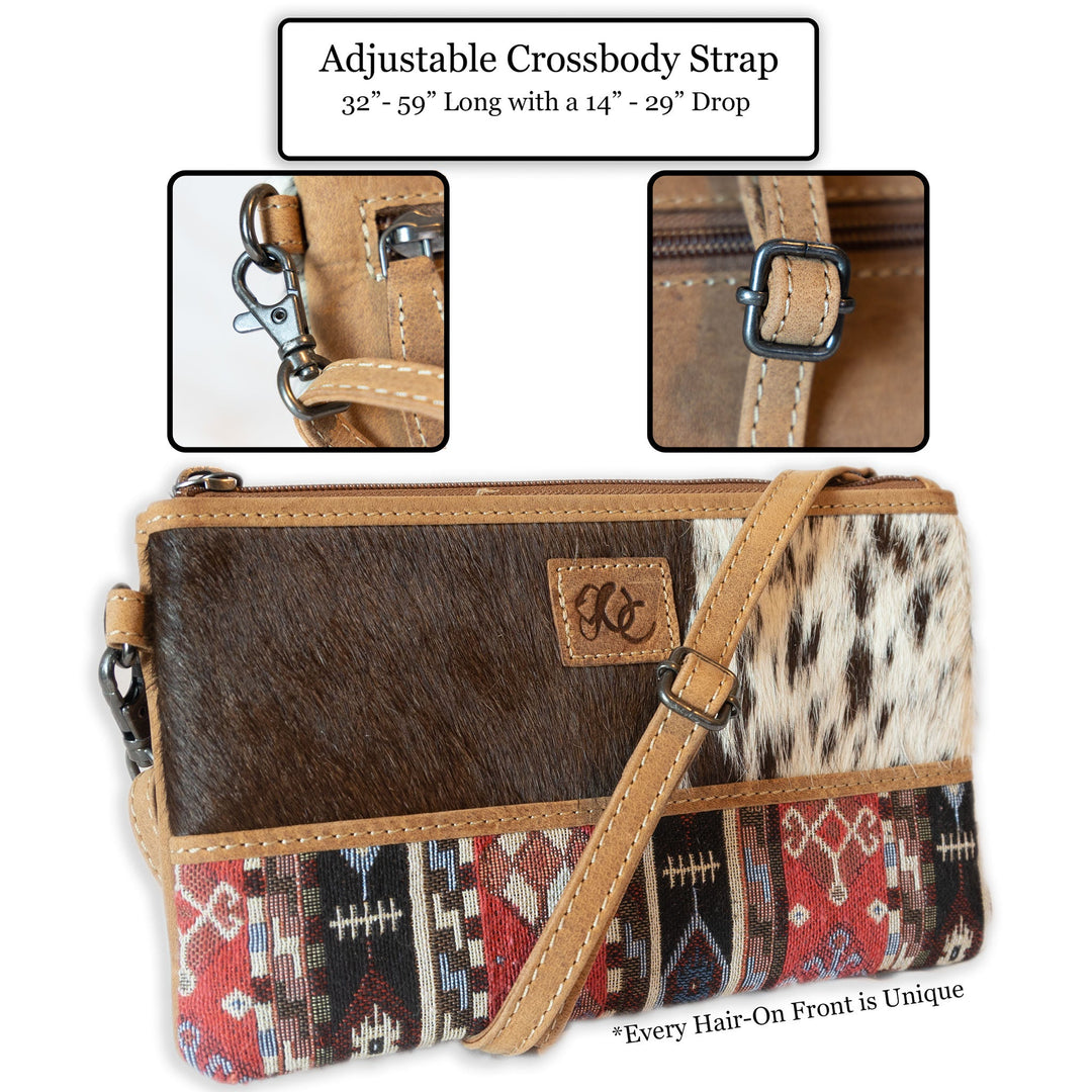 Stevie | Leather Crossbody, Shoulder Bag | Compact-Size Bag | Uniquely One-of-a-Kind Hair-On Cowhide & Aztec Accents