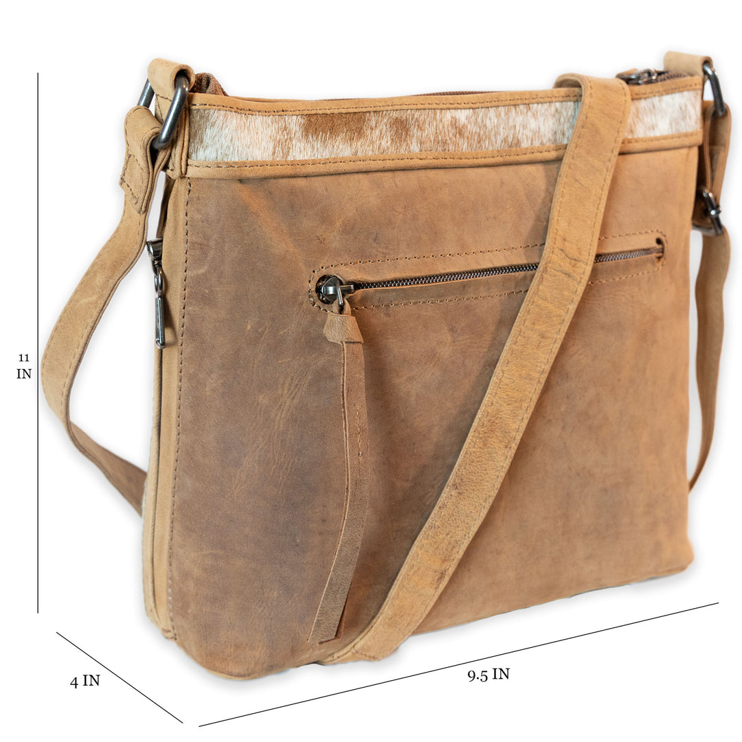 Diana | Leather Concealed Carry Crossbody, Shoulder Bag | Hair-On Cowhide Accents | Mid-Size Bag | Locking Exterior Concealment Pocket