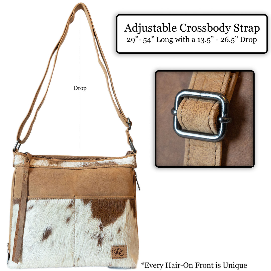 Diana | Leather Concealed Carry Crossbody, Shoulder Bag | Hair-On Cowhide Accents | Mid-Size Bag | Locking Exterior Concealment Pocket
