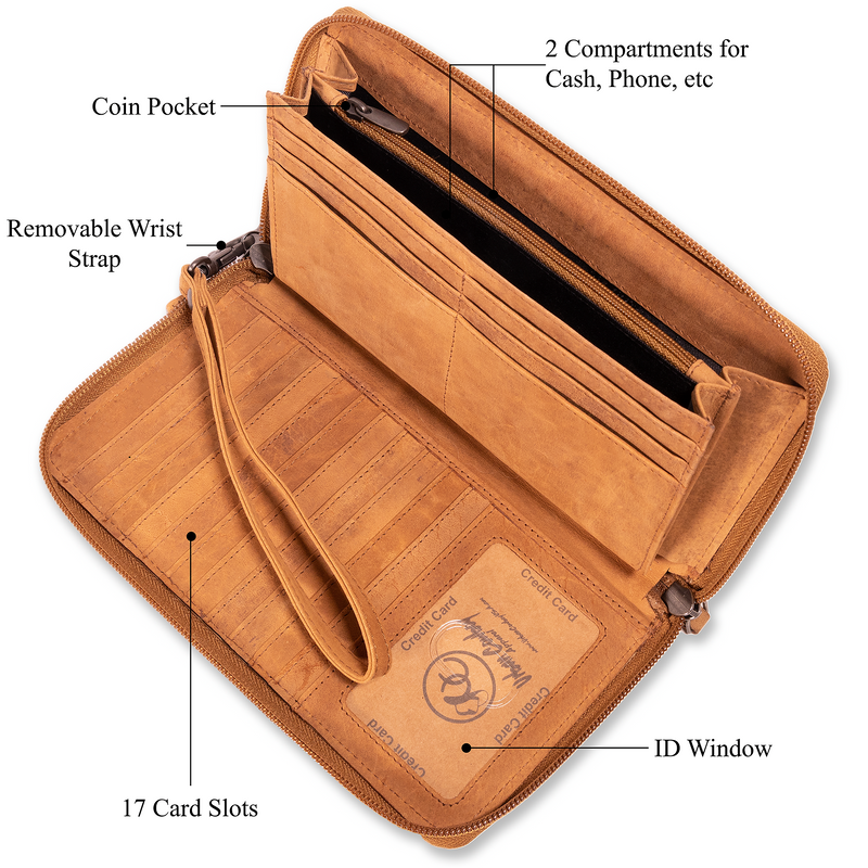 Shelby | Leather Hair-On Cowhide Clutch/Wallet with RFID Blocking Technology | High Capacity for Cards