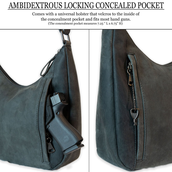 Penny | Leather Concealed Carry Crossbody, Shoulder Bag | Western Boho Style Hair-On Cowhide Accents | Locking Exterior Concealment Pocket