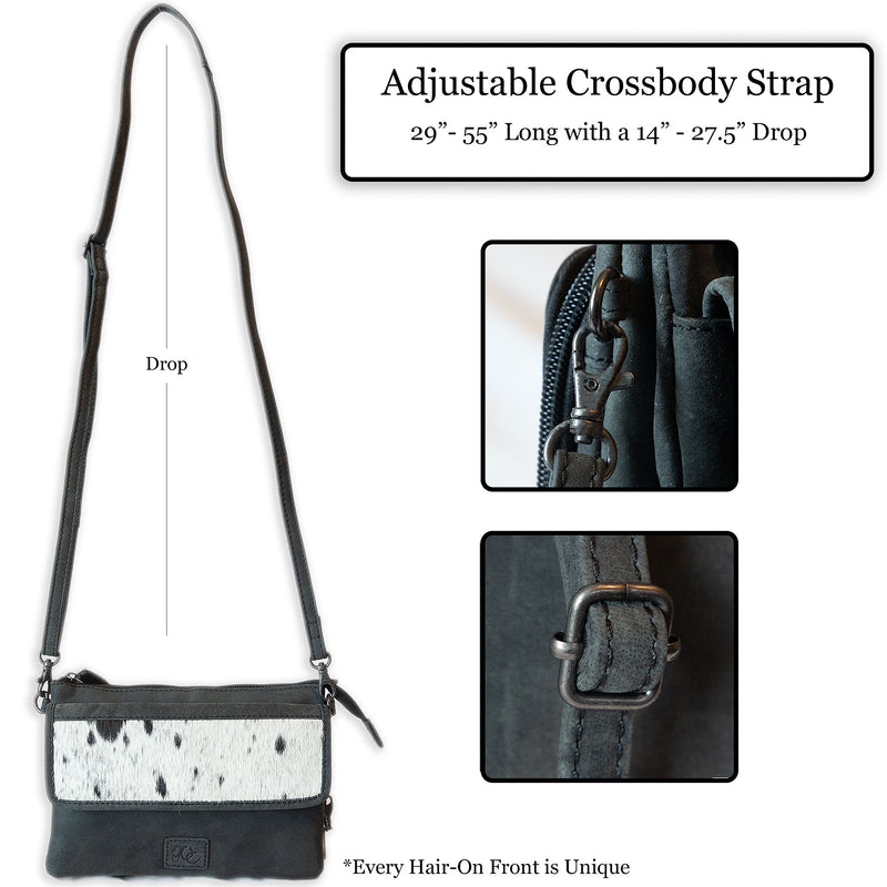Bobbie | Leather Concealed Carry Crossbody, Shoulder Bag | Hair-On Cowhide Accents | Compact-Size Bag | Locking Exterior Concealment Pocket