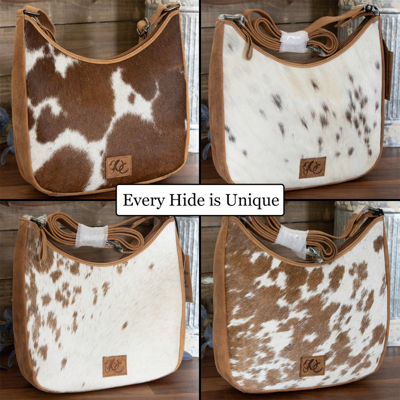 Penny | Leather Concealed Carry Crossbody, Shoulder Bag | Western Boho Style Hair-On Cowhide Accents | Locking Exterior Concealment Pocket