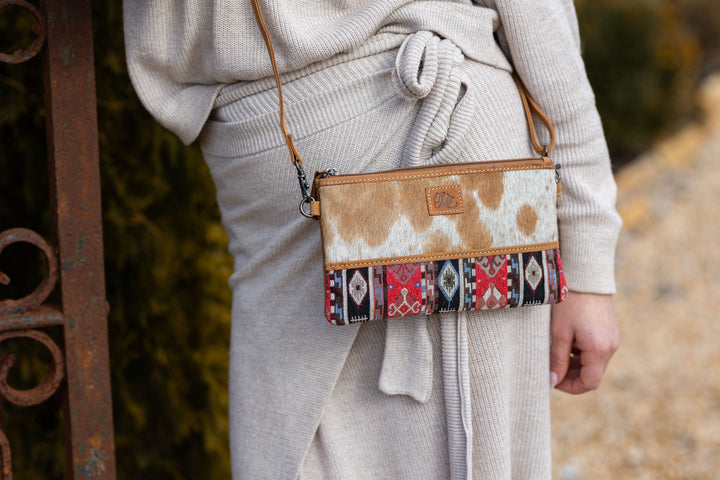 Stevie | Leather Crossbody, Shoulder Bag | Compact-Size Bag | Uniquely One-of-a-Kind Hair-On Cowhide & Aztec Accents