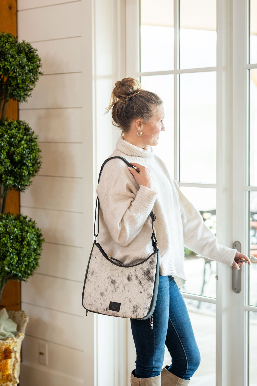 Penny | Leather Concealed Carry Crossbody, Shoulder Bag | Western Boho Style Hair-On Cowhide Accents | Locking Exterior Concealment Pocket